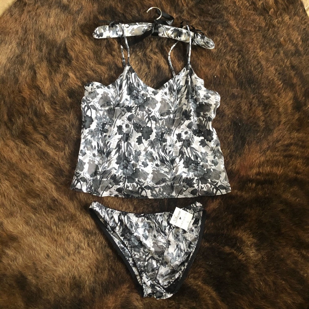 Silk silkscreen cami panty set floral camisole
